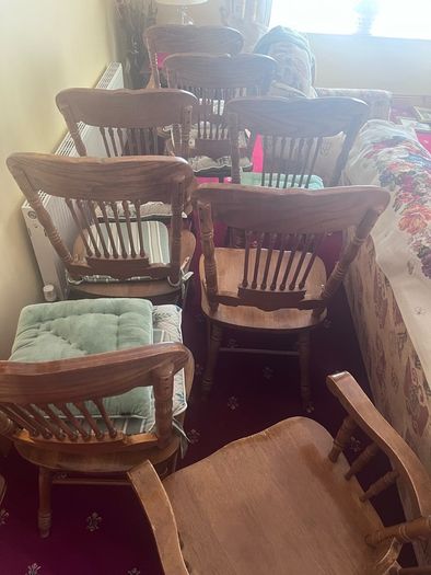 Oak dining chair set with carving embellishment