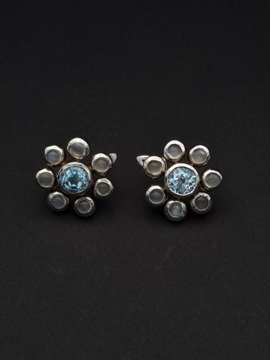 Vintage 925 Sterling Silver Moonstone Blue Topaz Earrings