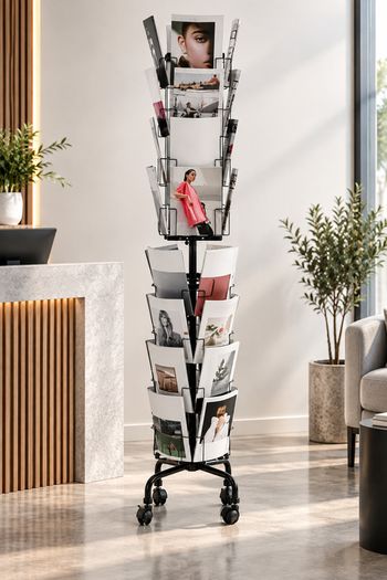 32 Pocket Rotating Magazine and Brochure Display Stand 193cm Mobile Retail Rack