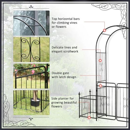 Metal Garden Arbor Arch with Double Doors
