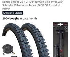 Kenda Smoke 26 x 2.10 Mountain Bike Tyres with Schrader Valve Inner Tubes (PACK OF 2) + MINI PUMP