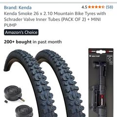 Kenda Smoke 26 x 2.10 Mountain Bike Tyres with Schrader Valve Inner Tubes (PACK OF 2) + MINI PUMP