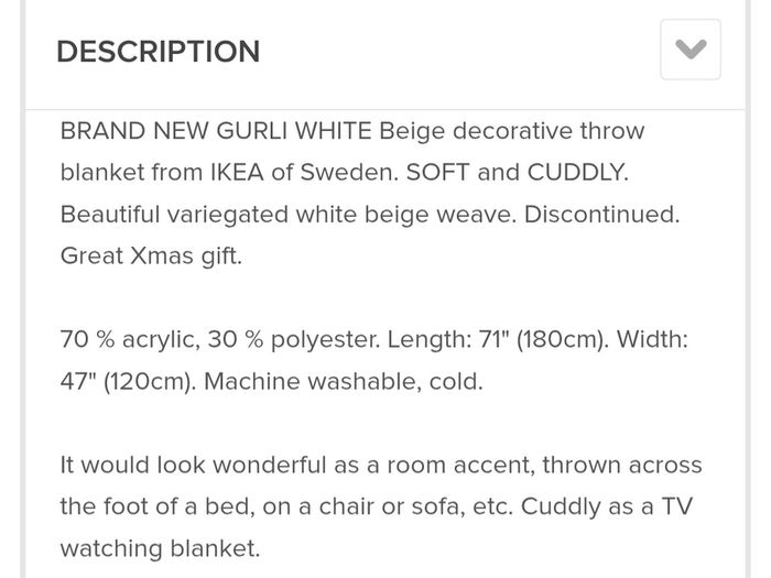 Brand Ikea Gurli Throw- Colour - White  & Beige - Size - 180cm x 120cm