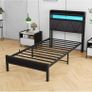 3ft Single Bed Frame with LED Lights Storage Upholstered Headboard and Charging Station Image 5