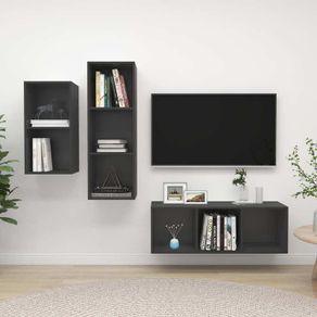3 Piece TV Cabinet Set Grey Chipboard