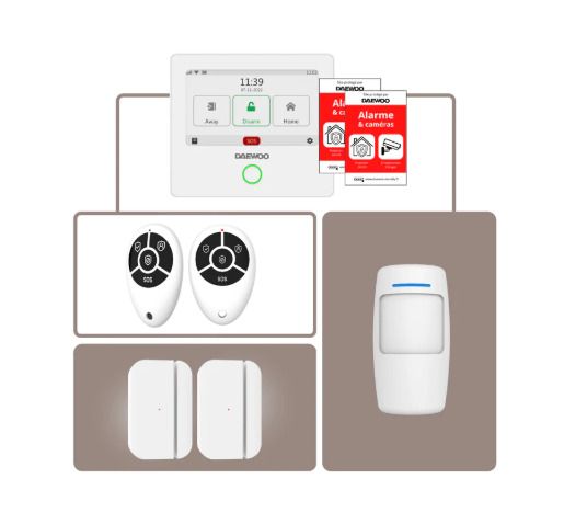 Daewoo AM301 Alarm System with Touch Screen, Motion Sensor for Animals, Door Contacts and Remote Controls, Remote Control in All Safety
