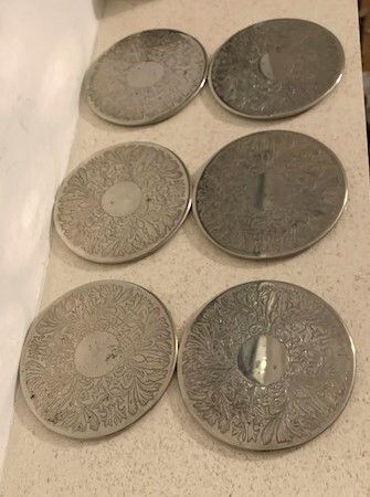 Vintage Silver Plated Coasters + Holder