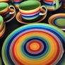 Windhorse Rainbow Striped Ceramic Cups/Bowls Hand Painted Image 2