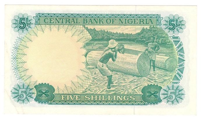 NIGERIA 5 shillings note 1968 Krause 10a Banknotes small corner printing error on side only