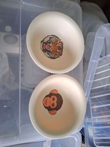 two plastic bowls