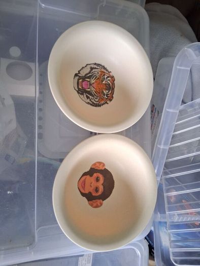 two plastic bowls