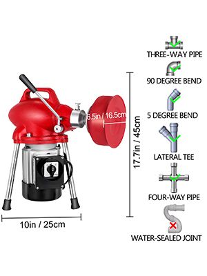 250W Auger Pipe Drain Cleaning Machine Electric Drain Cleaner 20-125MM Tube Unblocker Toilet Sewer Dredger Set