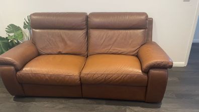 3 Seater Italian Leather Sofa with Electric Recliner
