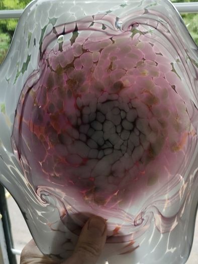 Hand blown curved glass dish