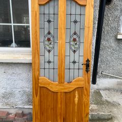 Solid Timber Front Door with Decorative Rose Glass - Door 2