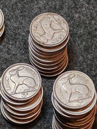 Huge Job Lot 75 Irish Threepence 1942 to 1968