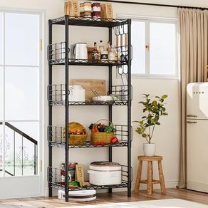 5-Shelf Shelving Unit with Height Adjustable Shelves, Metal Shelves for Storage, Heavy Duty Wire Shelf Unit for Living Room, Kitchen, Garage (Black)