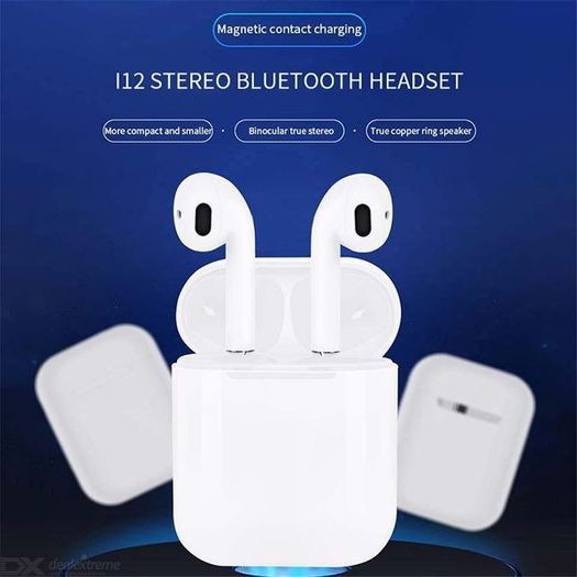 08445 i12 TWS Pink Universal Bluetooth Earbuds With Charging Dock