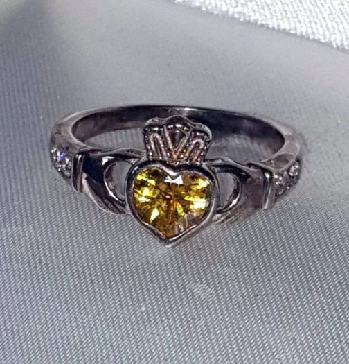 Vintage Sterling Silver Topaz Claddagh Ring