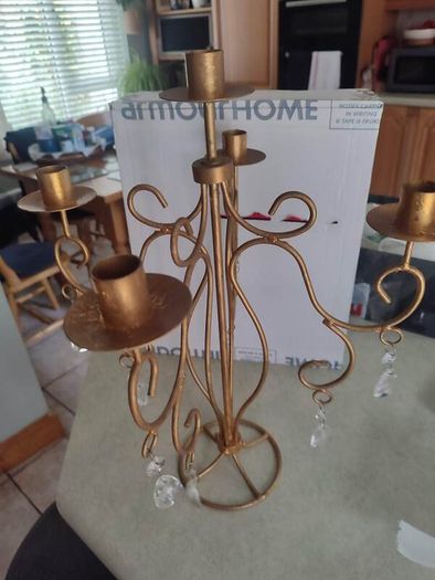 Gold color Painted Wrought iron Wall Candle Holder for 5 Candlesticks