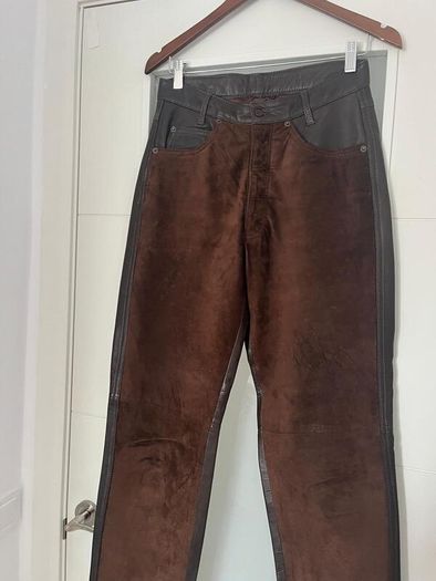 Unsigned genuine dark brown suede and leather jeans style trousers Sz 8UK - W28 L32 - Rrp 350 (New)