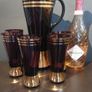 Fabulous Vintage Retro Mid-Century-Modern Hand Blown Tall Glass Pitcher with Four Matching Hi-Ball Glasses in Purple/Amethyst Glass with Rose Gold Gilt Banding - Prosecco Not Included! Image 5