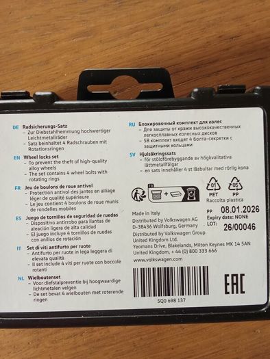 Genuine VW Audi Wheels lock nuts.