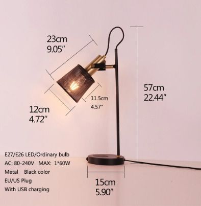 Modern vintage USB charging desk lamp metal mesh cover adjustable table light living room bedroom work study office