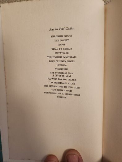 Paul Gallico books. Flowers  for Mrs Harris, Thomasina, and The small miracle. All hardback with dustjacket in good condition. Thomasina is a first edition.35
