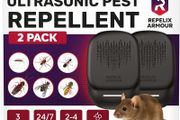 Ultrasonic Pest Repeller Pack of 2  Covers 140m per Device  3 Modes  Repels Mice, Rats, Spiders, Mosquitoes, Ants, Bugs &amp; Flies