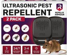 Ultrasonic Pest Repeller Pack of 2  Covers 140m per Device  3 Modes  Repels Mice, Rats, Spiders, Mosquitoes, Ants, Bugs & Flies