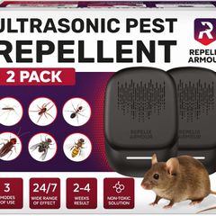 Ultrasonic Pest Repeller Pack of 2  Covers 140m per Device  3 Modes  Repels Mice, Rats, Spiders, Mosquitoes, Ants, Bugs & Flies