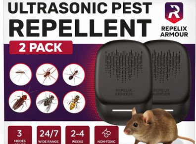 Ultrasonic Pest Repeller Pack of 2  Covers 140m per Device  3 Modes  Repels Mice, Rats, Spiders, Mosquitoes, Ants, Bugs & Flies