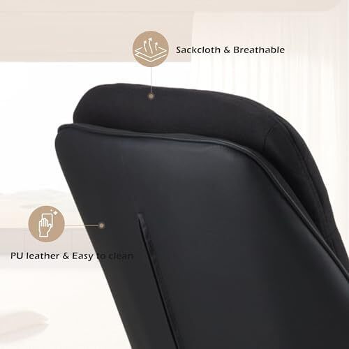 Dining Chair Set of 2 with backrests, Thick Padded Seat armchairs, Easy-Clean Faux Leather and Linen, Sturdy Metal Legs kitchen chairs for Dining and Living Room(Black)
