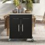 Black Metal Kitchen Island with Stainless Top and Hooks Image 5