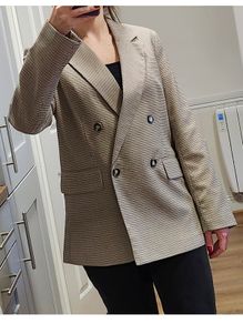 NEW H&M Double-breasted blazer - Light beige/ Checked - Size S