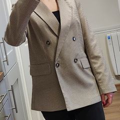 NEW H&M Double-breasted blazer - Light beige/ Checked - Size S