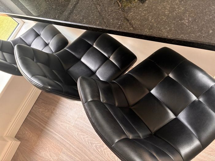 3x Black Faux Leather Quilted Bar Stools