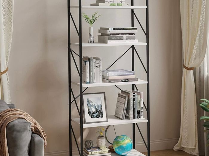 Bookcase 5 Tiers, Floor Standing Book Shelf, Wooden Shelf and Metal Frame Book Rack, Display Storage Rack Shelving Units for Living Room, Home Office - Rustic Brown Bookshelf MULTIPLE COLOURS AVAILABLE (FREE POSTAGE)