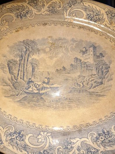 Large Rare Antique Blue Staffordshire Platter Rhine Scene 19th Century