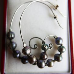 Vintage 925 Sterling Silver and dark pearl swirl earrings