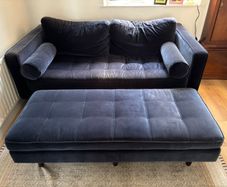 Two seater Scott velvet sofa plus matching ottoman