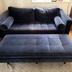 Two seater Scott velvet sofa plus matching ottoman