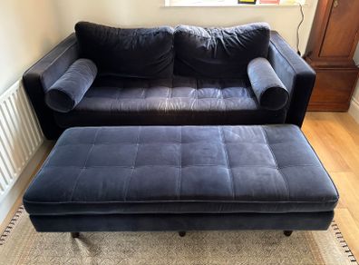 Two seater Scott velvet sofa plus matching ottoman