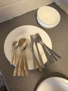IKEA White Dinnerware Set + Cutlery