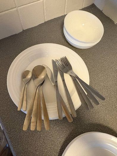 IKEA White Dinnerware Set + Cutlery