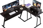 Computer Desk, L-Shaped Large Corner PC Laptop Study Table Workstation Gaming Desk for Home and Office, 148x112x74cm, Wood &amp; Metal