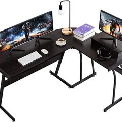 Computer Desk, L-Shaped Large Corner PC Laptop Study Table Workstation Gaming Desk for Home and Office, 148x112x74cm, Wood & Metal