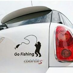 Car Sticker Go Fishing White Black