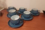 Fabulous Collectable Vintage Set of Six Denby Stoneware Cup and Saucer Duos in the Stunning and Popular Midnight Pattern, Mint Condition